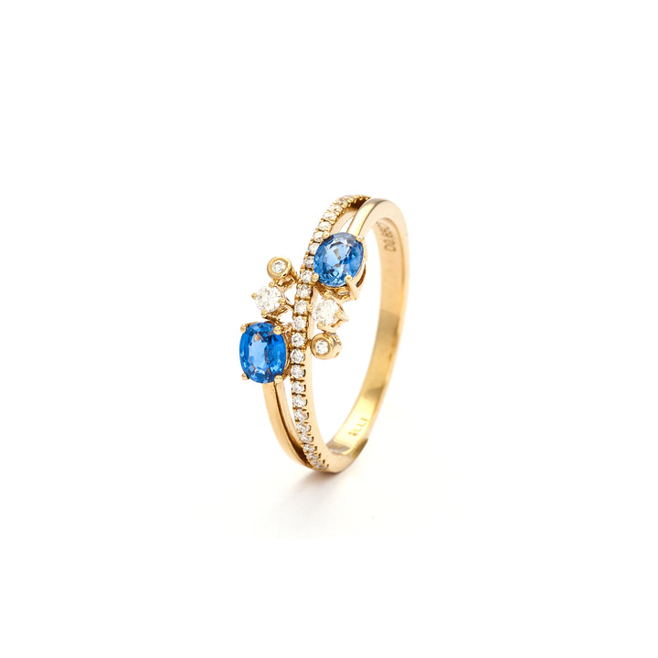 Duo stone Sapphire Diamond Toi et Moi 18K Gold Ring