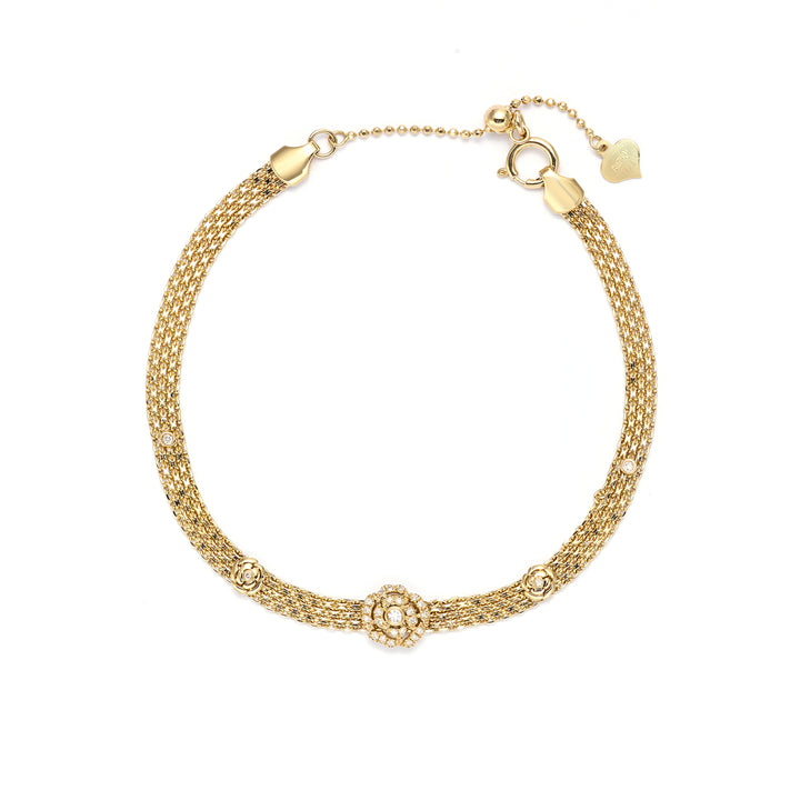 White diamond at camellia 18K gold bracelet