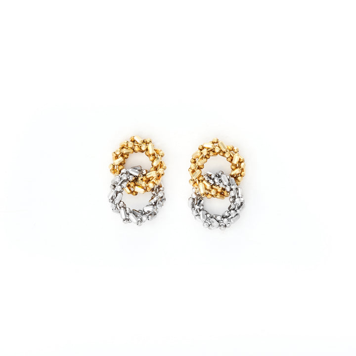18K Duo-Color Gold Crushed Ice Infinity Stud Earrings