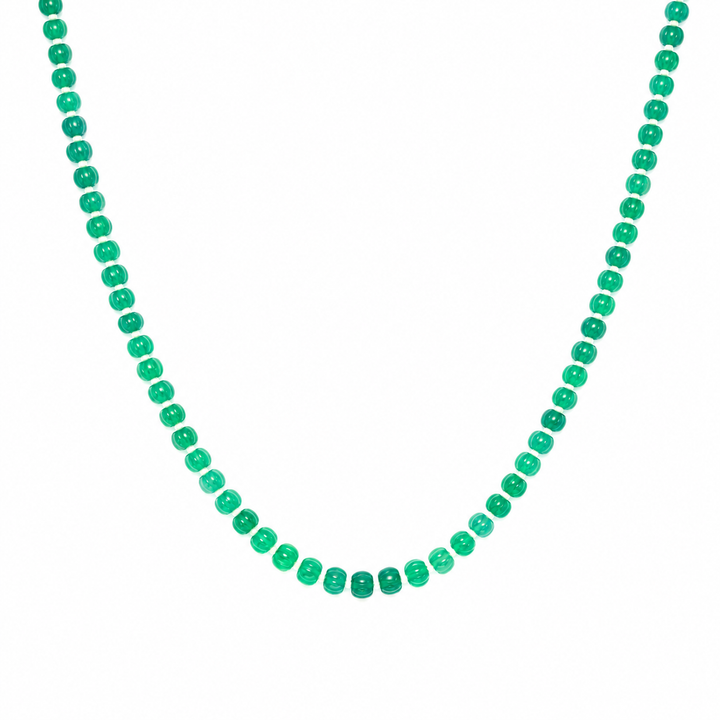 The Verdant Abundance: Green Agate Pumpkin Bead "81 logic" Necklace