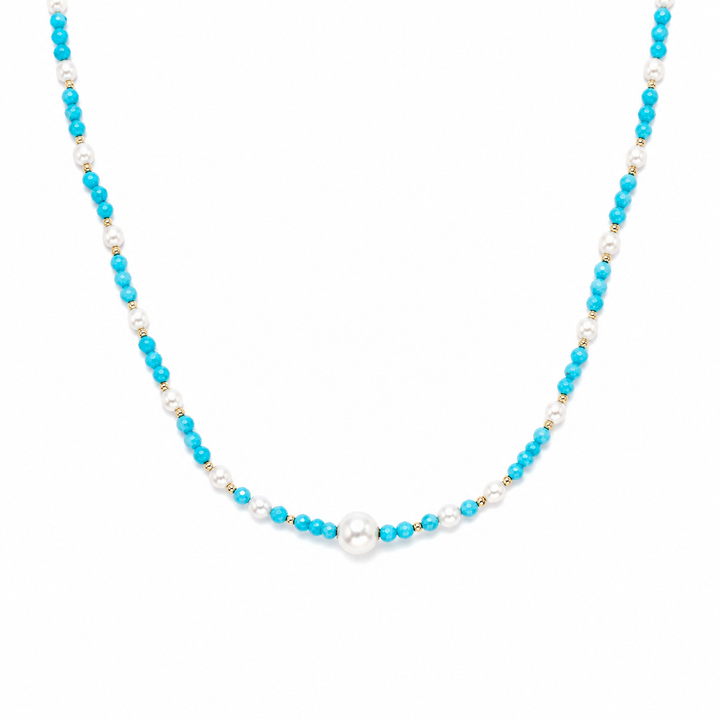 The Azure Professional: Lustrous Pearl & Turquoise "81 Formula" Statement Necklace