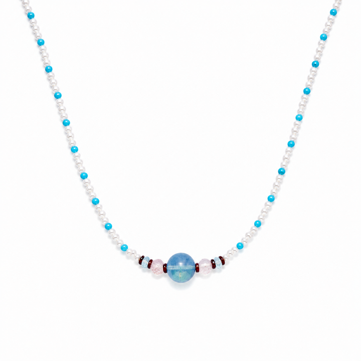 The Ethereal Harmony: Raw Aquamarine, Rose Quartz & Garnet Manifestation Necklace