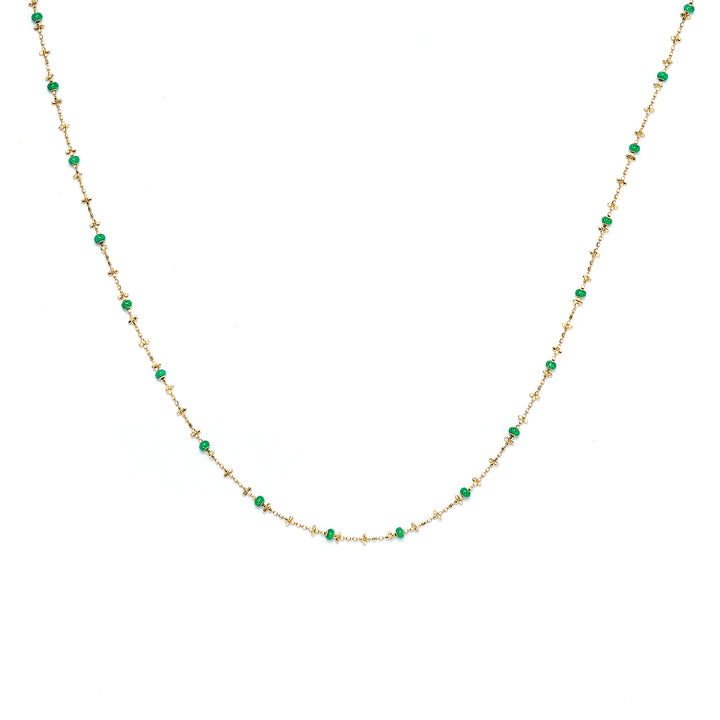 Tranquil Eden: Emerald Cloisonné & Gold Bead Necklace