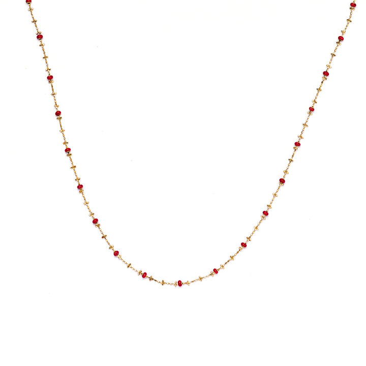 Blazing Eden: Crimson Cloisonné & Gold Bead Necklace