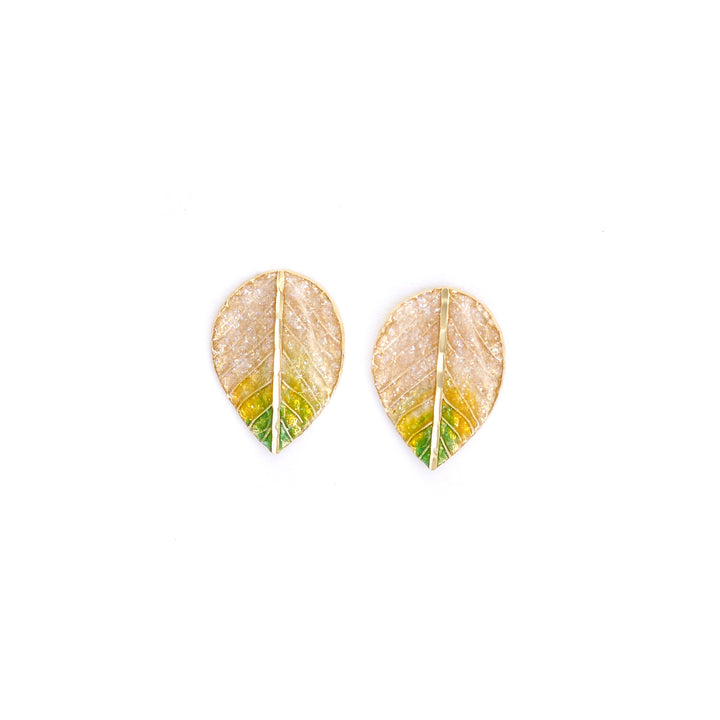 Delicate Nature Inspired Elegance Enamel Leaf Stud Earrings