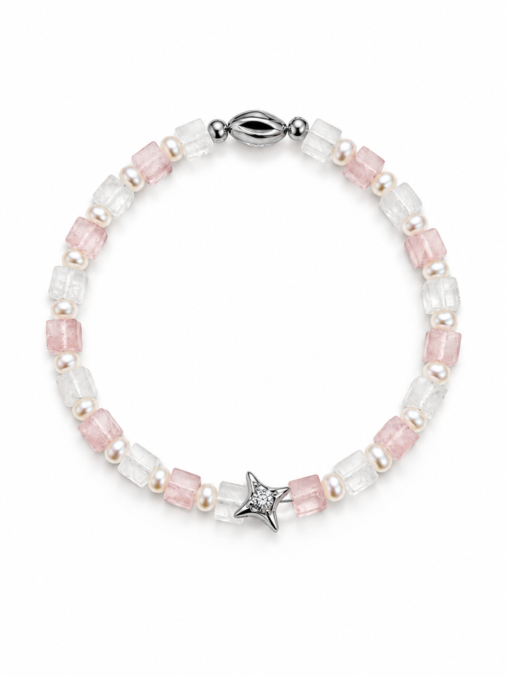 Natural Rose Quartz & Freshwater Pearl Bead Bracelet