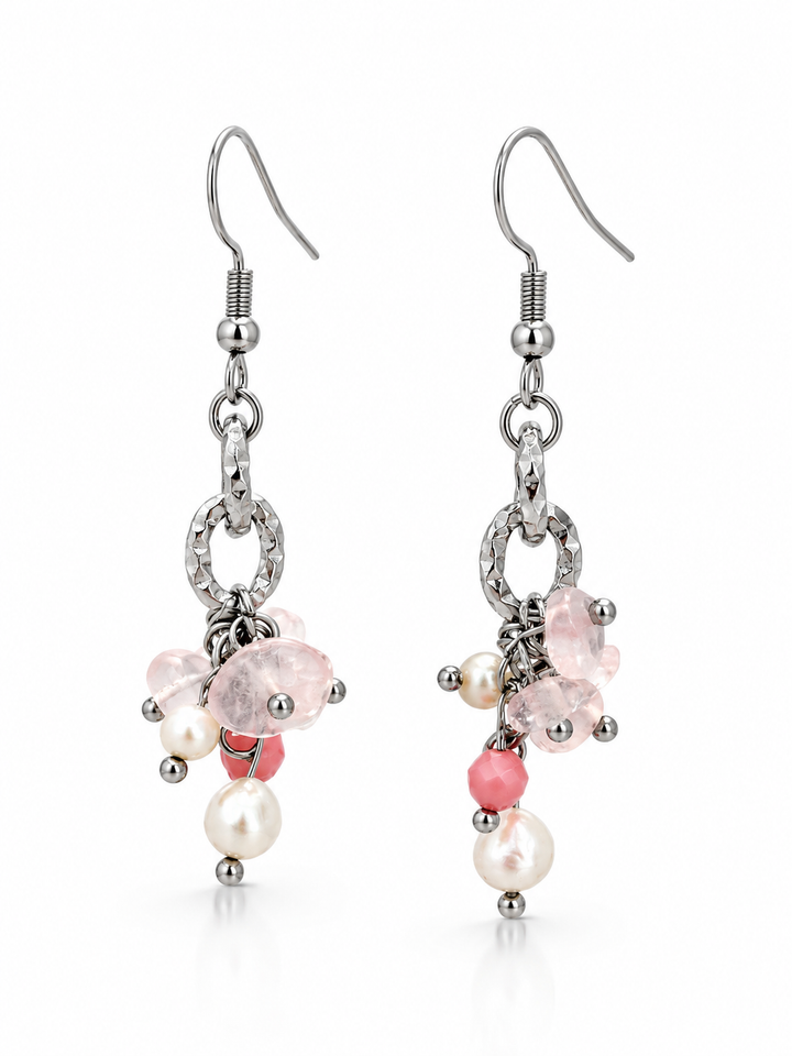 Natural Rose Quartz & Freshwater Pearl Drop Earrings