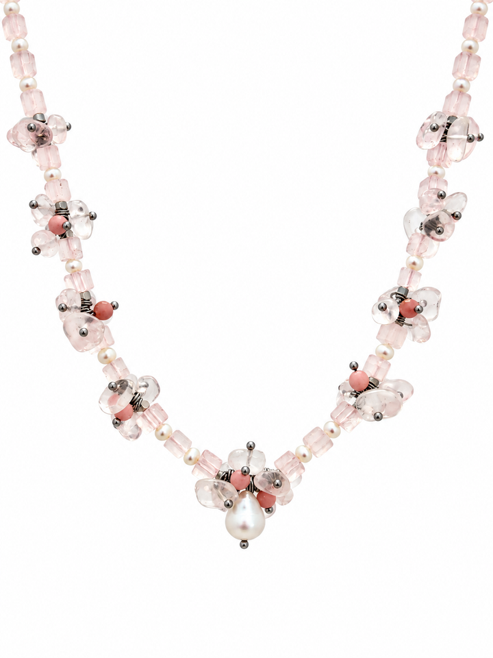 Natural Rose Quartz & Freshwater Pearl Necklace