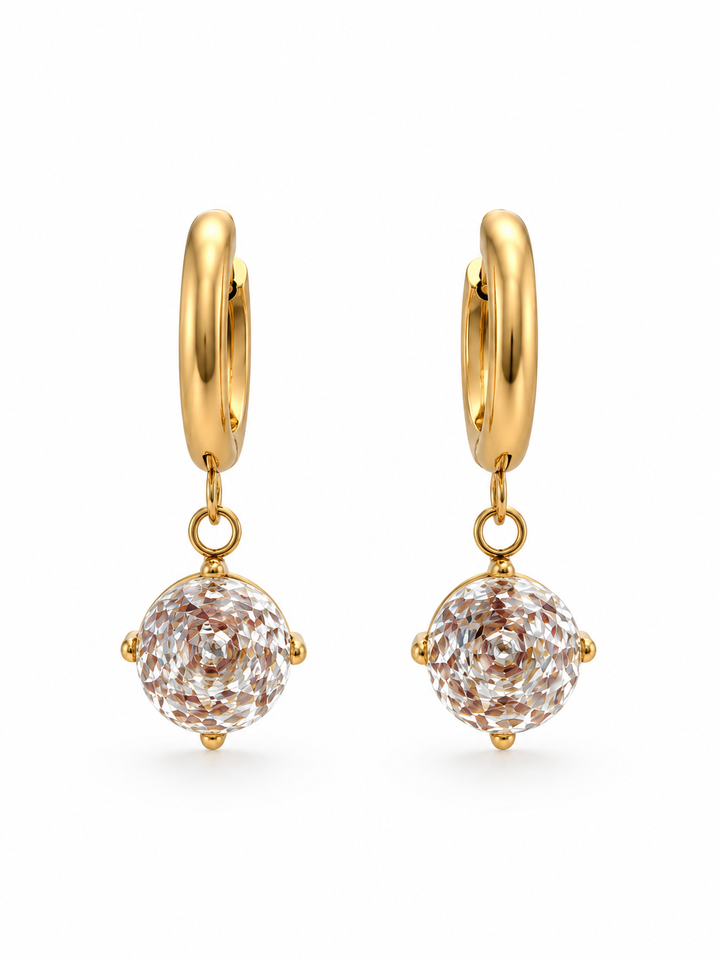 18K Gold-Plated Crystal Drop Hoops