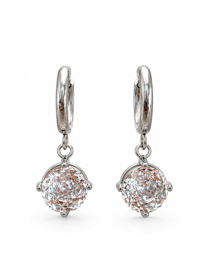 White Gold-Plated Crystal Drop Hoops