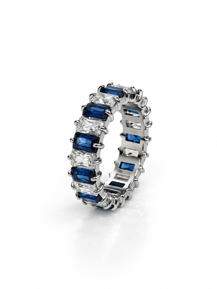 Blue & Clear Baguette Crystal Band Ring